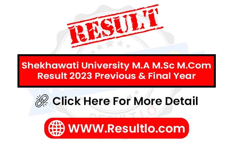 Shekhawati University MA MSc MCom Result 2023 Previous & Final Year